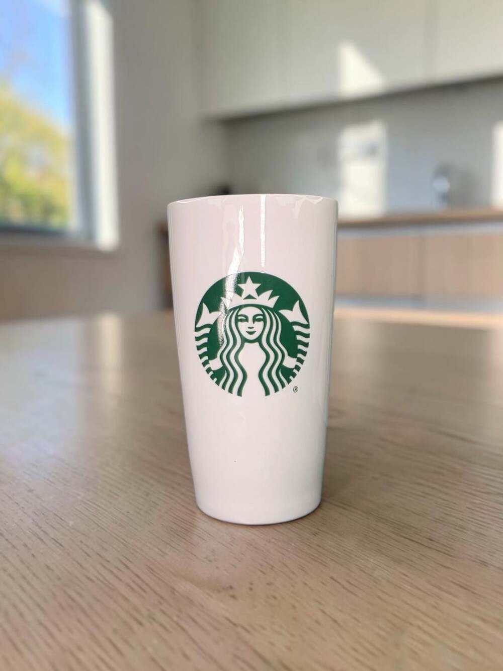 Starbucks Classic White & Green 12 oz Ceramic Tumbler Travel Coffee Mug